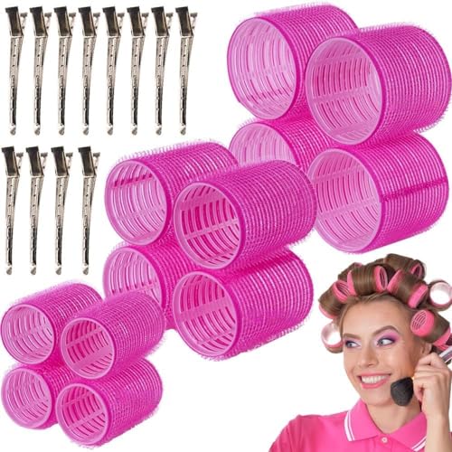VIVIAN Self Grip Hair Rollers Curlers 24 Pcs Set with 12Pcs Heatless Hair Rollers 3 Sizes (4 Jumbo, 4 Large & 4 Medium) and 12 Pcs Hair Clips for Long Short Hair Volume - Image 1