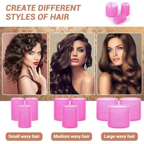 VIVIAN Self Grip Hair Rollers Curlers 24 Pcs Set with 12Pcs Heatless Hair Rollers 3 Sizes (4 Jumbo, 4 Large & 4 Medium) and 12 Pcs Hair Clips for Long Short Hair Volume - Image 5