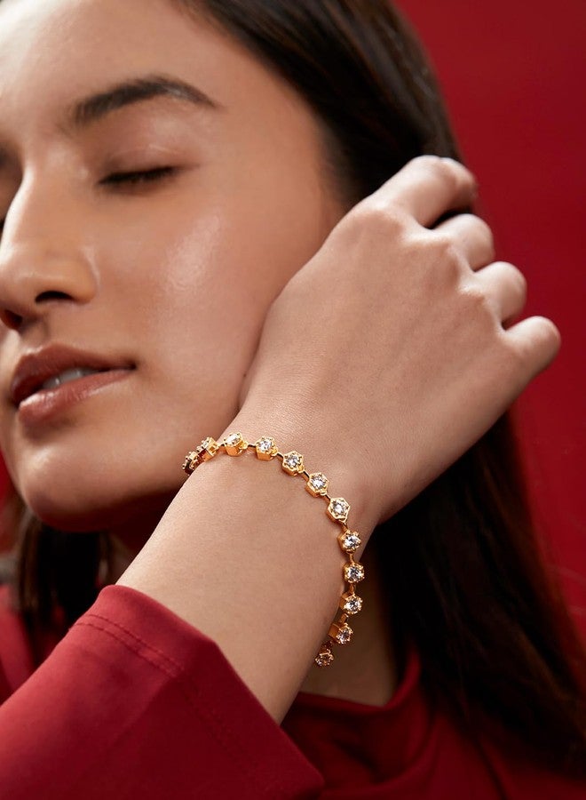 مينوتيا سوار MINUTIAE أنيق قابل للتعديل مرصع بالزركونيا المكعبة والماس للنساء (ذهبي) - Image 5