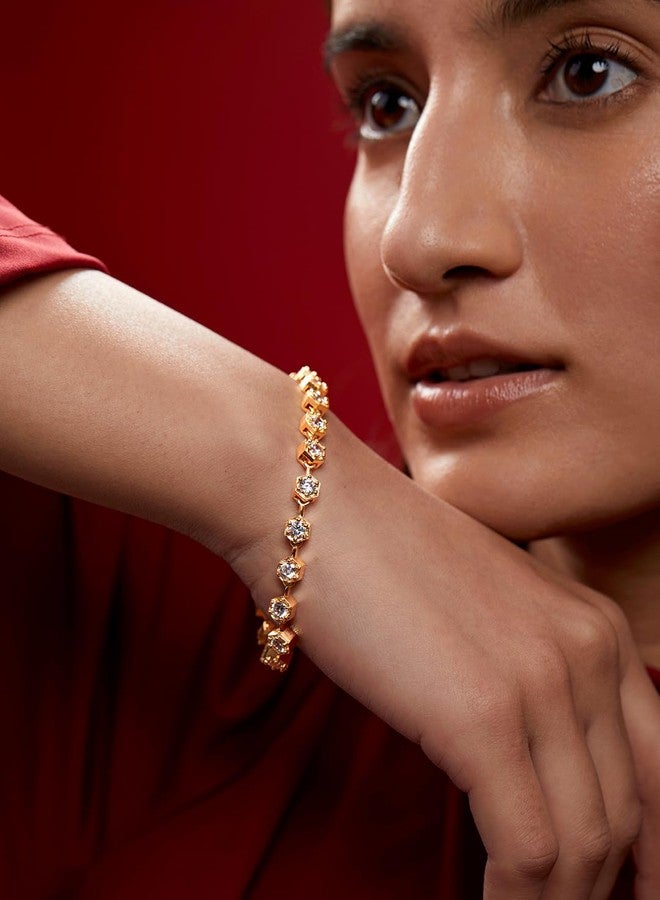 مينوتيا سوار MINUTIAE أنيق قابل للتعديل مرصع بالزركونيا المكعبة والماس للنساء (ذهبي) - Image 3