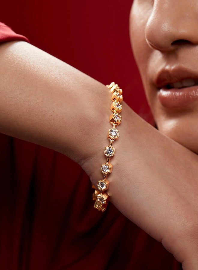 مينوتيا سوار MINUTIAE أنيق قابل للتعديل مرصع بالزركونيا المكعبة والماس للنساء (ذهبي) - Image 2