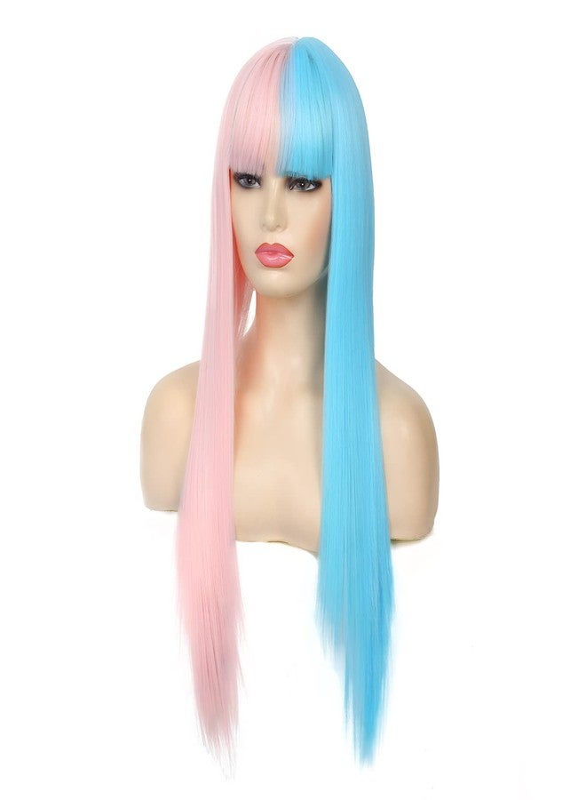 Dai Cloud Blue and Pink Wigs with Bangs for Women Long Straight Women Wigs Natural Looking Halloween Cosplay Wig - Image 3