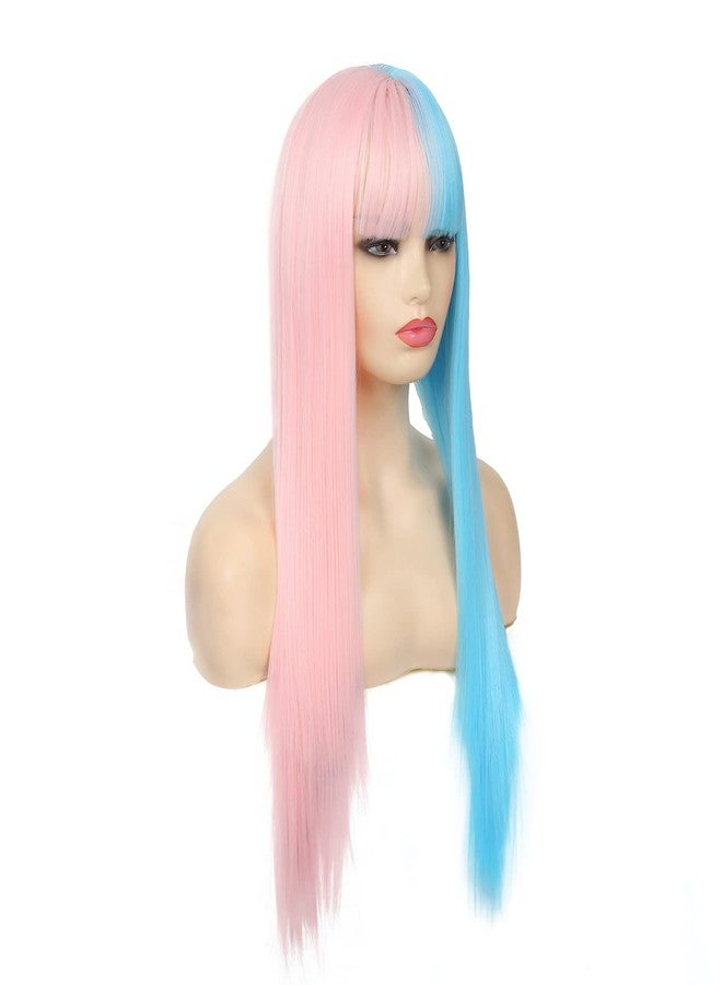 Dai Cloud Blue and Pink Wigs with Bangs for Women Long Straight Women Wigs Natural Looking Halloween Cosplay Wig - Image 4