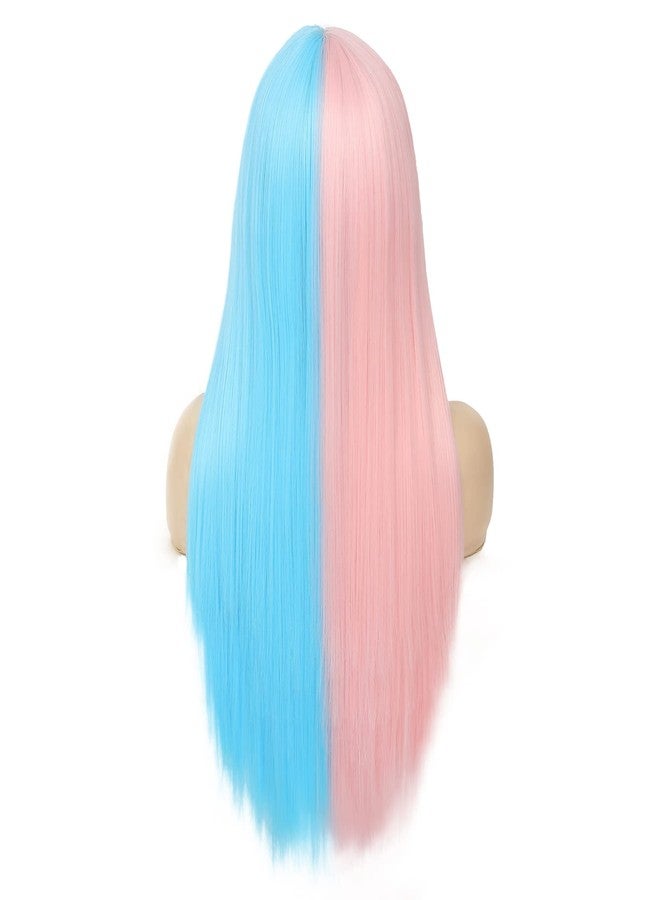Dai Cloud Blue and Pink Wigs with Bangs for Women Long Straight Women Wigs Natural Looking Halloween Cosplay Wig - Image 5