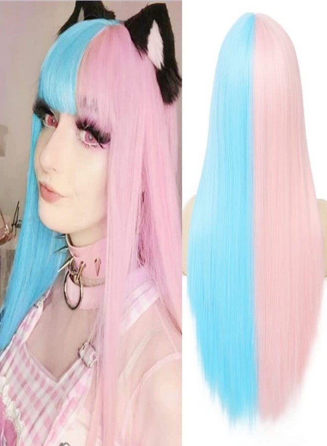 Dai Cloud Blue and Pink Wigs with Bangs for Women Long Straight Women Wigs Natural Looking Halloween Cosplay Wig - Image 1