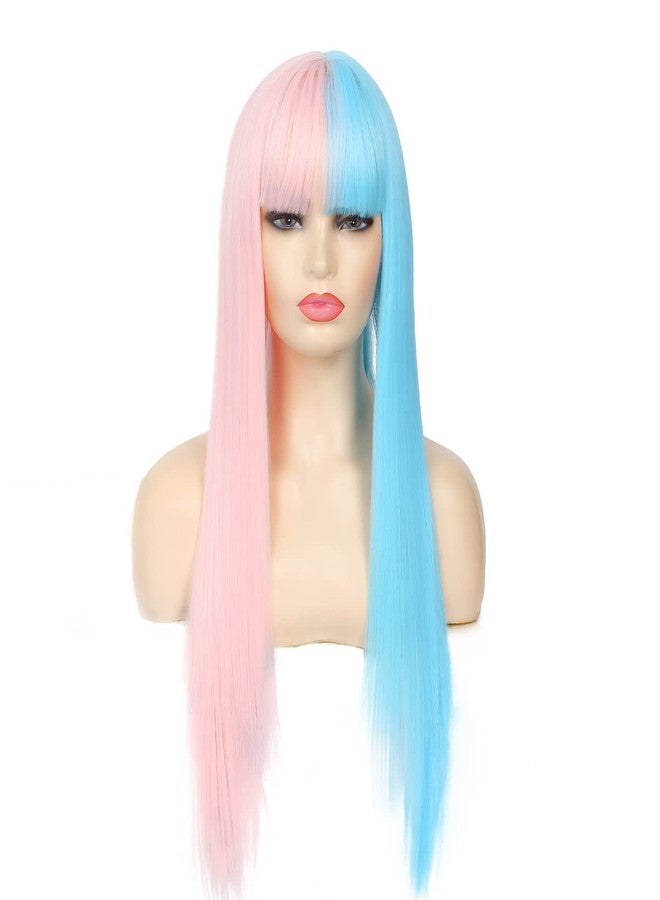 Dai Cloud Blue and Pink Wigs with Bangs for Women Long Straight Women Wigs Natural Looking Halloween Cosplay Wig - Image 2