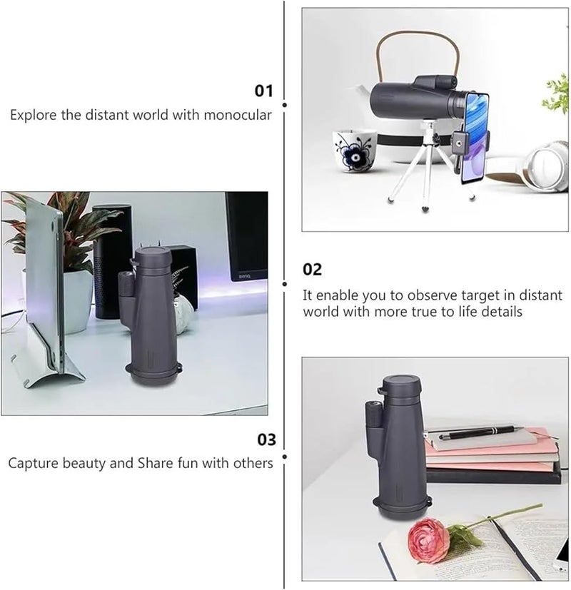 تلسكوب عالي الطاقة 12X مقاوم للماء مع منشور BAK4 وبصريات معدنية مع مشبك للهاتف الذكي - Image 3