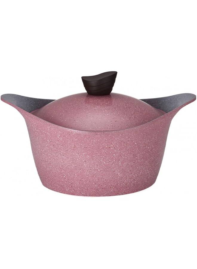 LAHOYA Ceramic Coated Pot With Lid 28Cm 6.15L Pink Aluminum Marble Nonstick Coating |Made In Saudi