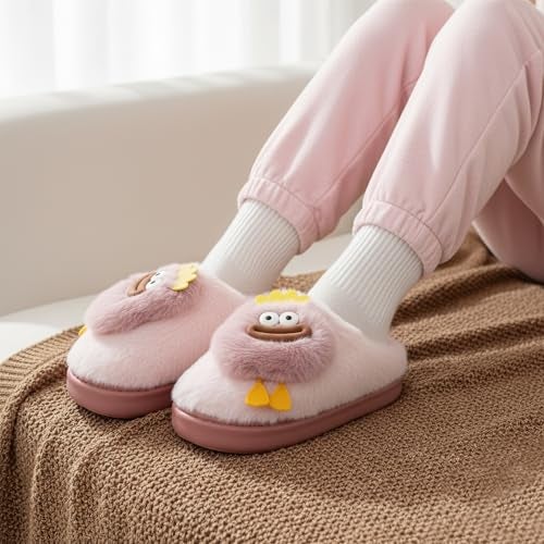 VRITRAZ Women’s Adorable Plush Furry Slippers | Cute Cartoon Design | Warm Comfortable Anti-Slip Slides (Pink, Size 7) - Image 3