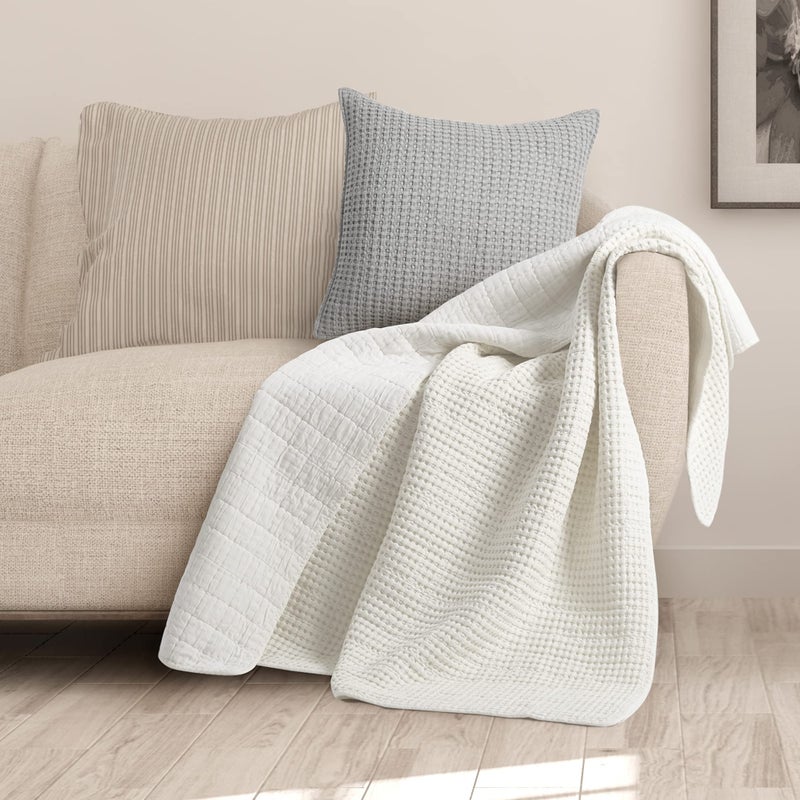 Levtex Home  Mills Waffle  Throw  Cream Cotton Waffle  Throw Size 50 x 60in