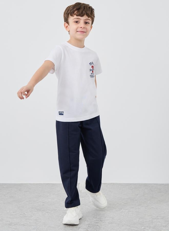 Styli Boys Blue Solid Pin Tuck Joggers with Drawstring - Image 1