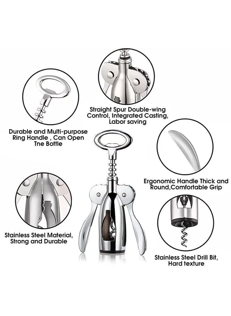 HASTHIP HASTHIP 4 PCS Wine Opener Stainless Steel Corkscrew Set with Vacuum Wine Stopper Wine Foil Cutter Wine Aaerator Pourer Wine Corkscrew Supplies Set for Kitchen Restaurant Bars Gifts for Wine Lover  - Image 3