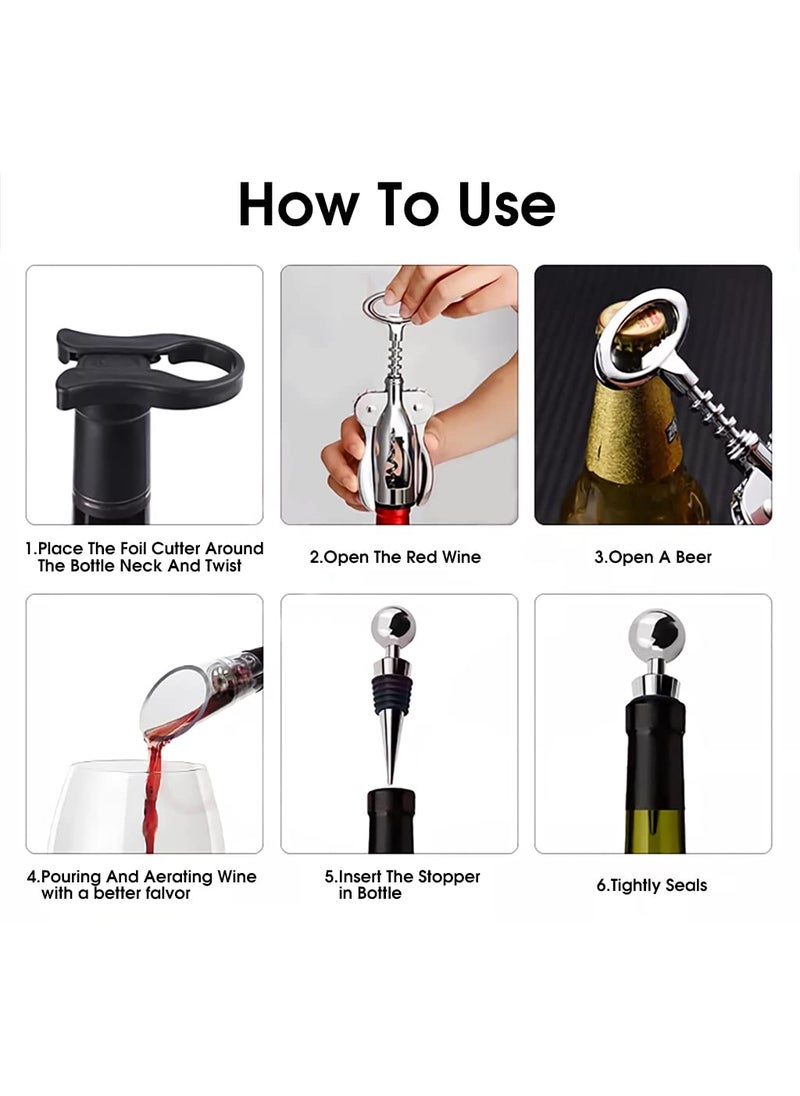 HASTHIP HASTHIP 4 PCS Wine Opener Stainless Steel Corkscrew Set with Vacuum Wine Stopper Wine Foil Cutter Wine Aaerator Pourer Wine Corkscrew Supplies Set for Kitchen Restaurant Bars Gifts for Wine Lover  - Image 5