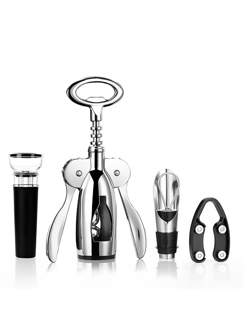 HASTHIP HASTHIP 4 PCS Wine Opener Stainless Steel Corkscrew Set with Vacuum Wine Stopper Wine Foil Cutter Wine Aaerator Pourer Wine Corkscrew Supplies Set for Kitchen Restaurant Bars Gifts for Wine Lover  - Image 1