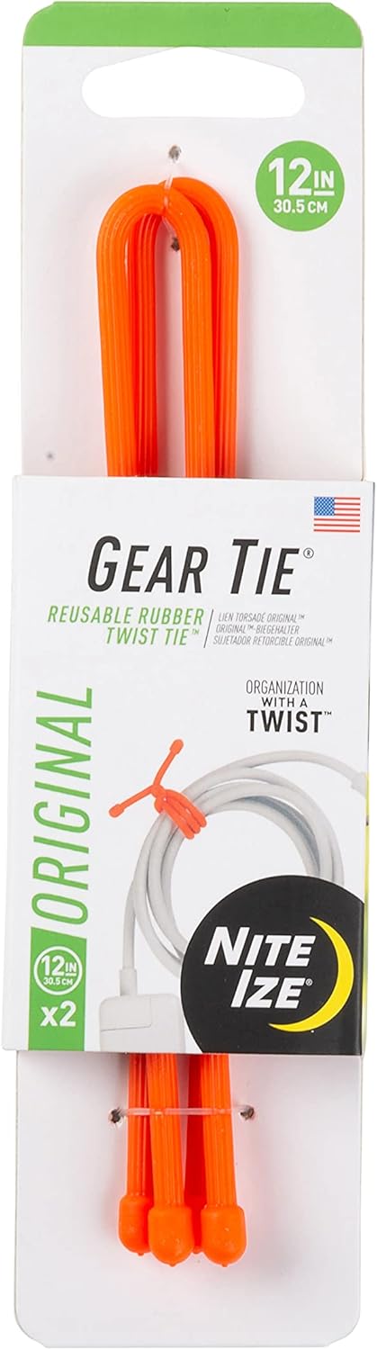 NiteIze Nite Ize Inc GT12312R3 Nite Ize Original Gear Reusable Rubber 12 Inch 2Pack Bright Orange Made in The USA Twist Tie 2 Count Pack of 1 - Image 1