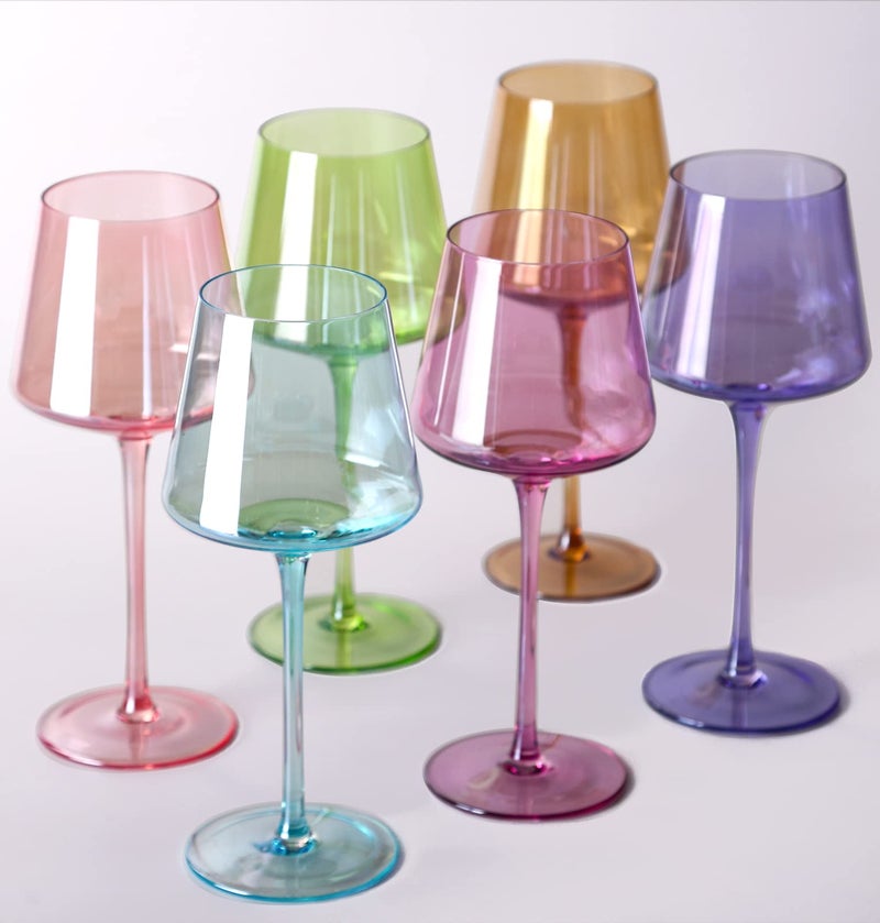 comfit Colored Wine Glasses Set of 618ozHand Blown Crystal Colorful Wine Glass with With Long StemMuticolor Glasses Wedding gift set for wine lovers Wine DinnerMothers Day Gifts