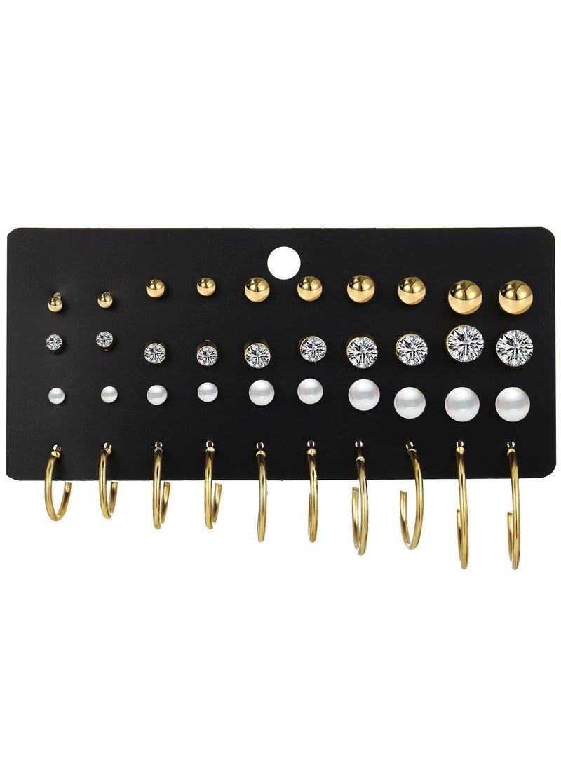 Goolsky مجموعة أقراط من 20 قطعة من اللؤلؤ والزركون - تصميم عتيق بسيط مع حلقات وأقراط، مجوهرات عصرية للنساء - Image 1