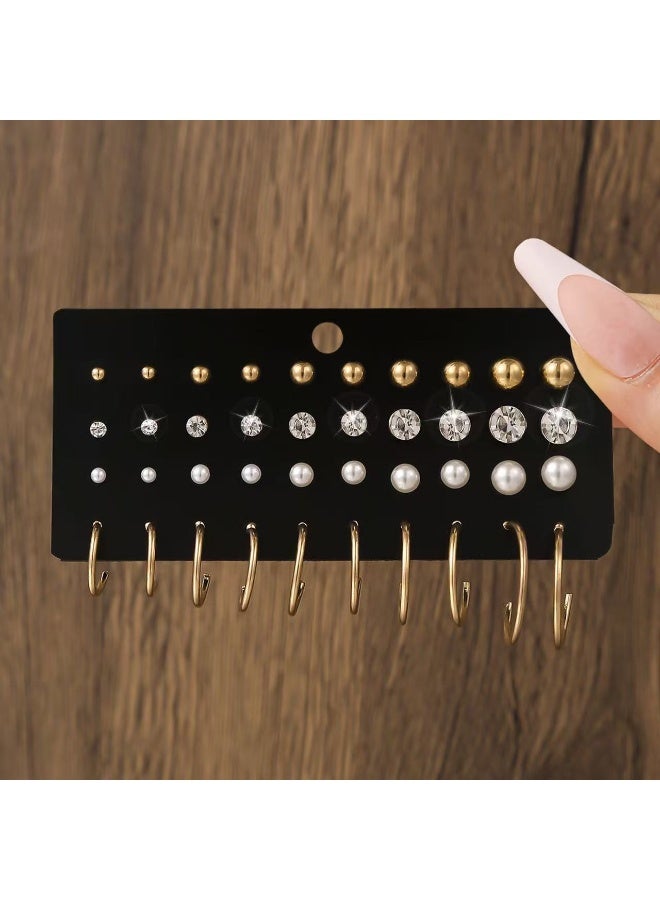 Goolsky مجموعة أقراط من 20 قطعة من اللؤلؤ والزركون - تصميم عتيق بسيط مع حلقات وأقراط، مجوهرات عصرية للنساء - Image 4