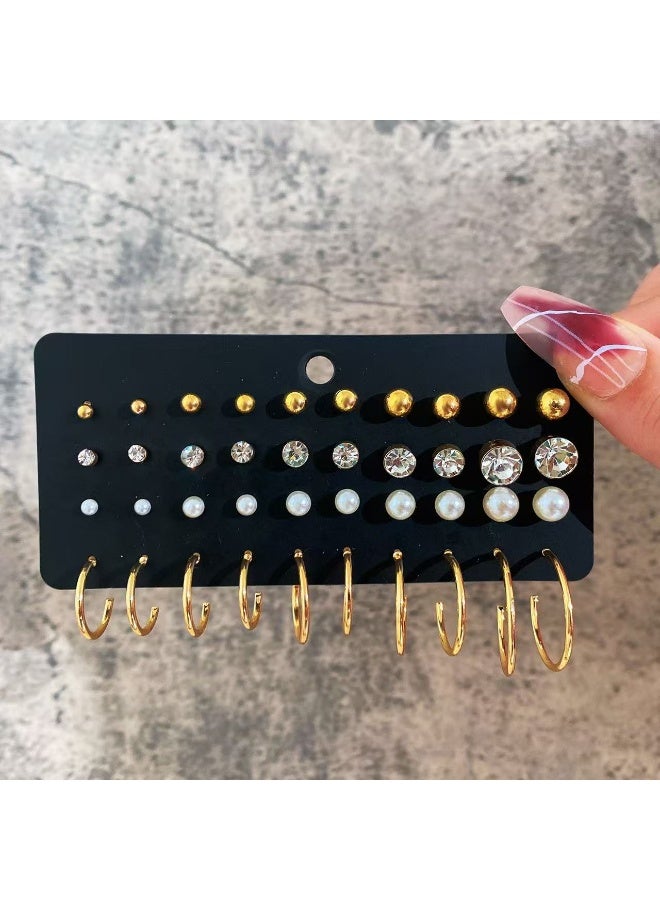 Goolsky مجموعة أقراط من 20 قطعة من اللؤلؤ والزركون - تصميم عتيق بسيط مع حلقات وأقراط، مجوهرات عصرية للنساء - Image 3