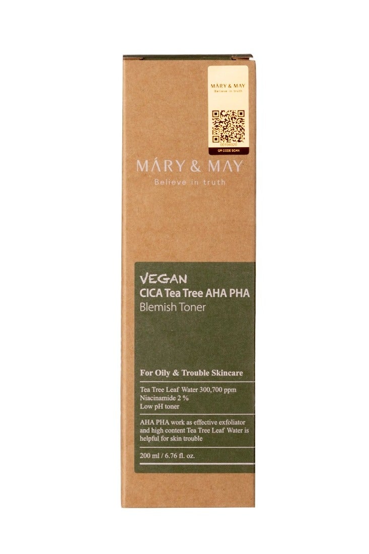 MARY & MAY Máry & May Vegan CICA Tea Tree AHA PHA Toner Exfoliator - for Combination to Oily Skin 200ml - Image 2