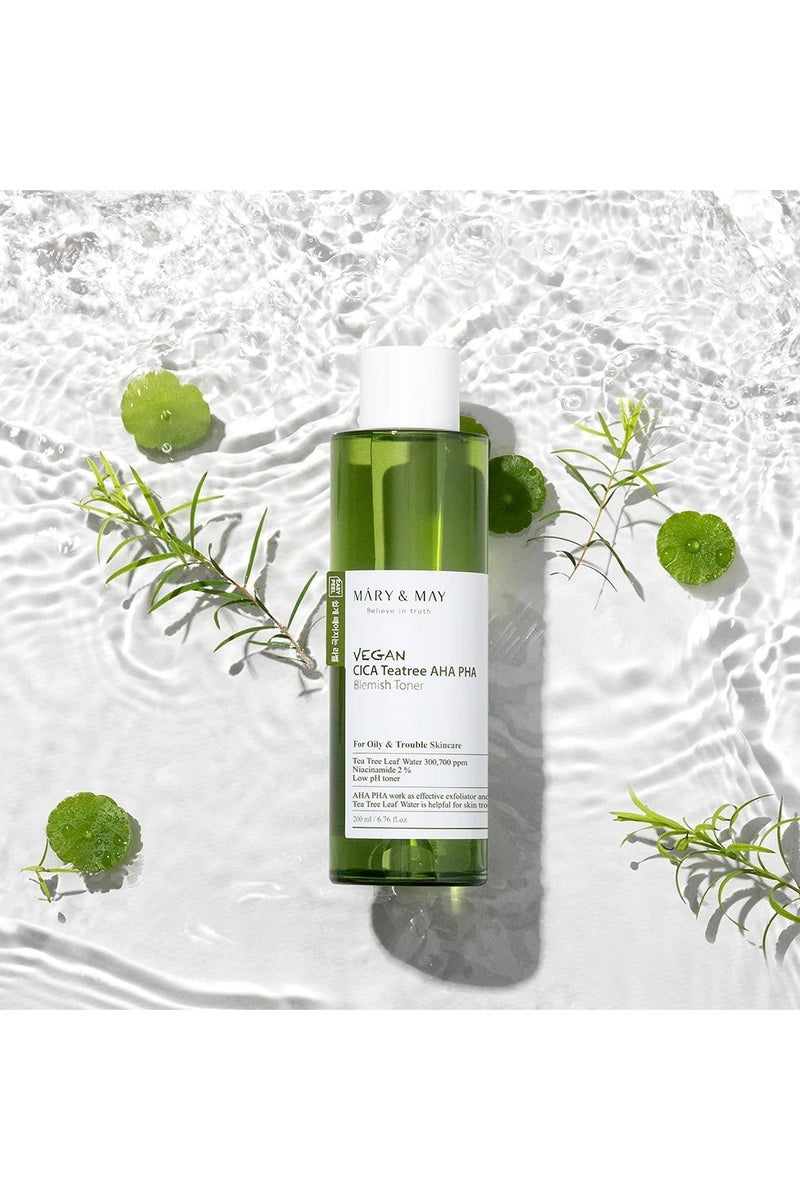 MARY & MAY Máry & May Vegan CICA Tea Tree AHA PHA Toner Exfoliator - for Combination to Oily Skin 200ml - Image 3