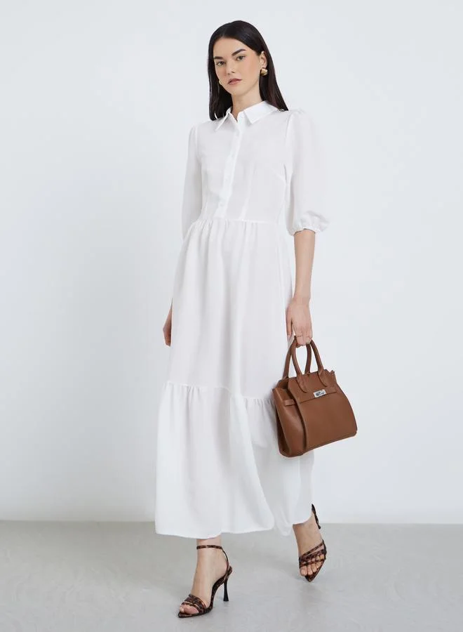 Take Two Take Two Elegant White Maxi Dress with 3/4 Sleeves