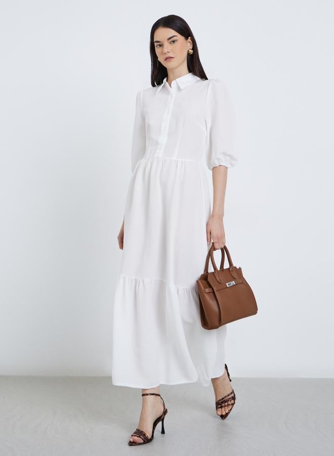 Take Two Elegant White Maxi Dress with 3/4 Sleeves - Image 1