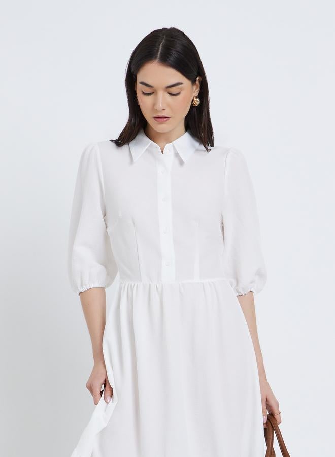 Take Two Elegant White Maxi Dress with 3/4 Sleeves - Image 2