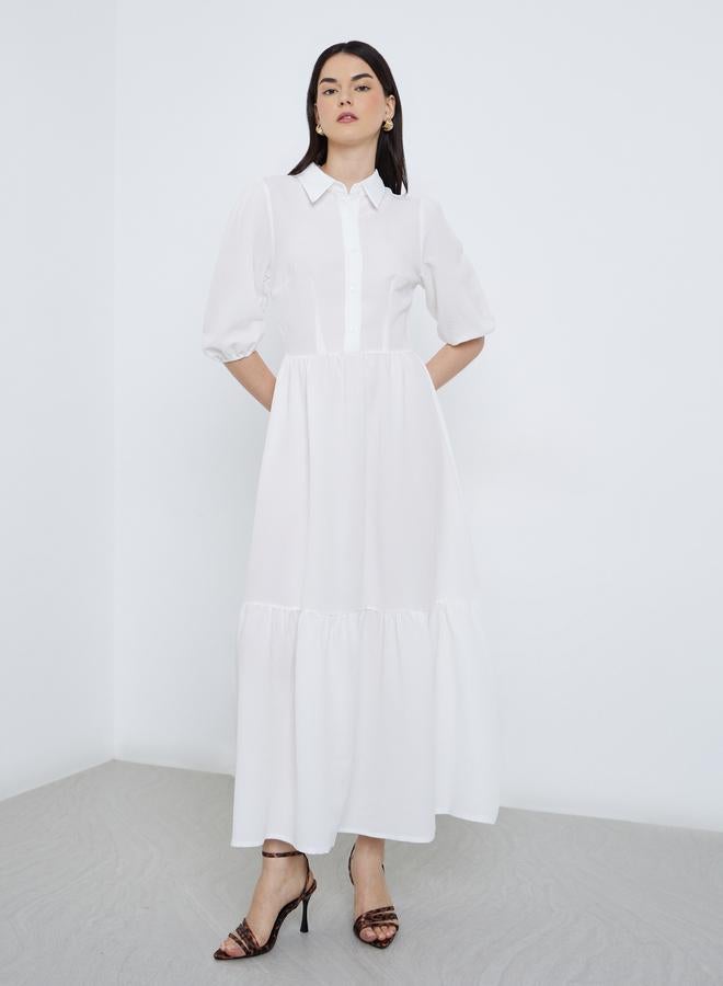 Take Two Elegant White Maxi Dress with 3/4 Sleeves - Image 3