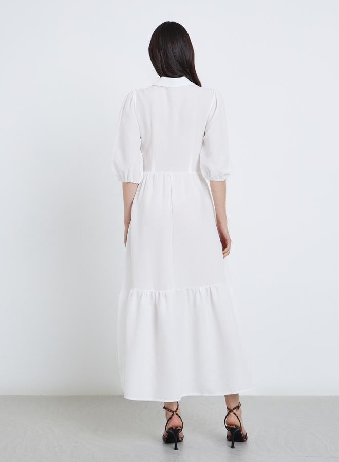 Take Two Elegant White Maxi Dress with 3/4 Sleeves - Image 5