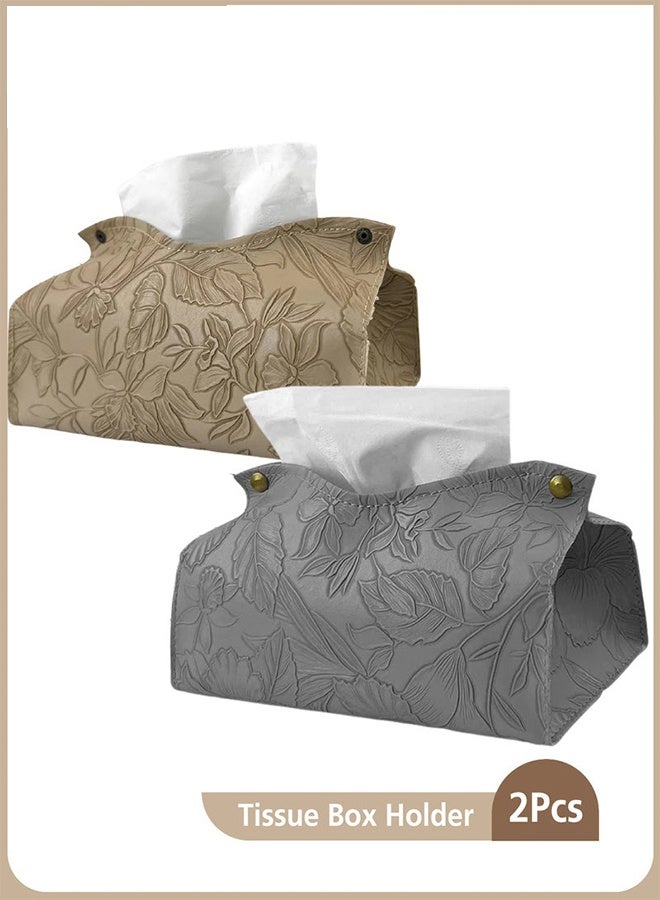 2 pcs Leather Tissue Box Cover Rattan Style,Tissue Holder Rectangular Napkin Tissue Box Holder, Tissue Tolder Modern Facial Paper Organizer, Waterproof Tissue Case, For Living Room Bedroom Bathroom Office - Image 1