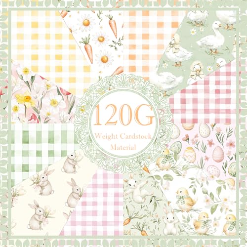 Fabllewavi 24 Sheets Watercolor Easter Scrapbook Paper, Bunny Eggs Duck Flowers and Carrots Patterns Decorative Craft Paper Folded Flat for Easter Card Making Spring Party Photo Album Decor, 12'' x 12'' - Image 4