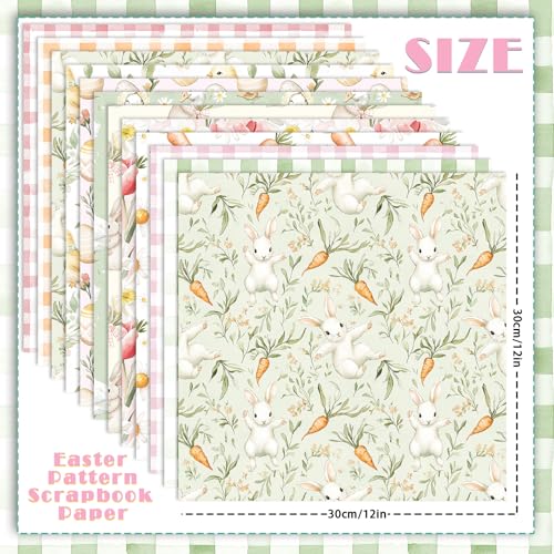 Fabllewavi 24 Sheets Watercolor Easter Scrapbook Paper, Bunny Eggs Duck Flowers and Carrots Patterns Decorative Craft Paper Folded Flat for Easter Card Making Spring Party Photo Album Decor, 12'' x 12'' - Image 2