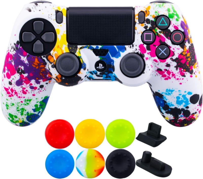 9CDeer 1 Piece of SiliconeTransfer Print Protective Cover Skin + 6 Thumb Grips & Dust Proof Plugs for PS4/Slim/Pro Controller Graffiti - Image 1