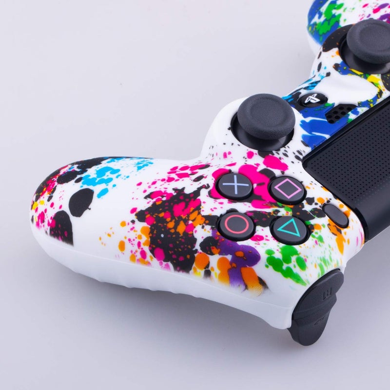 9CDeer 1 Piece of SiliconeTransfer Print Protective Cover Skin + 6 Thumb Grips & Dust Proof Plugs for PS4/Slim/Pro Controller Graffiti - Image 4