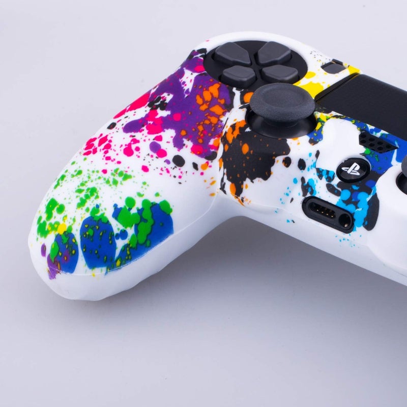9CDeer 1 Piece of SiliconeTransfer Print Protective Cover Skin + 6 Thumb Grips & Dust Proof Plugs for PS4/Slim/Pro Controller Graffiti - Image 3