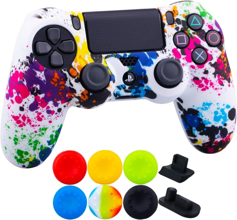 9CDeer 1 Piece of SiliconeTransfer Print Protective Cover Skin + 6 Thumb Grips & Dust Proof Plugs for PS4/Slim/Pro Controller Graffiti - Image 2