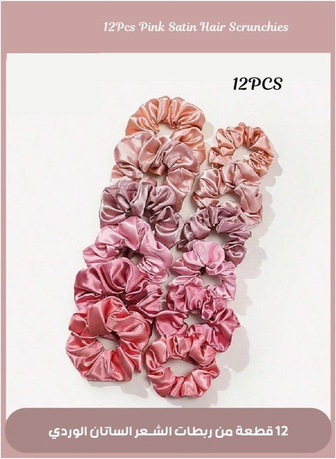 12-Piece Satin Hairbands Women Soft Elastic Hairbands Damage-Free Ponytail Holder Rubber Band Hair Accessories Gifts for Women Teenage Girls