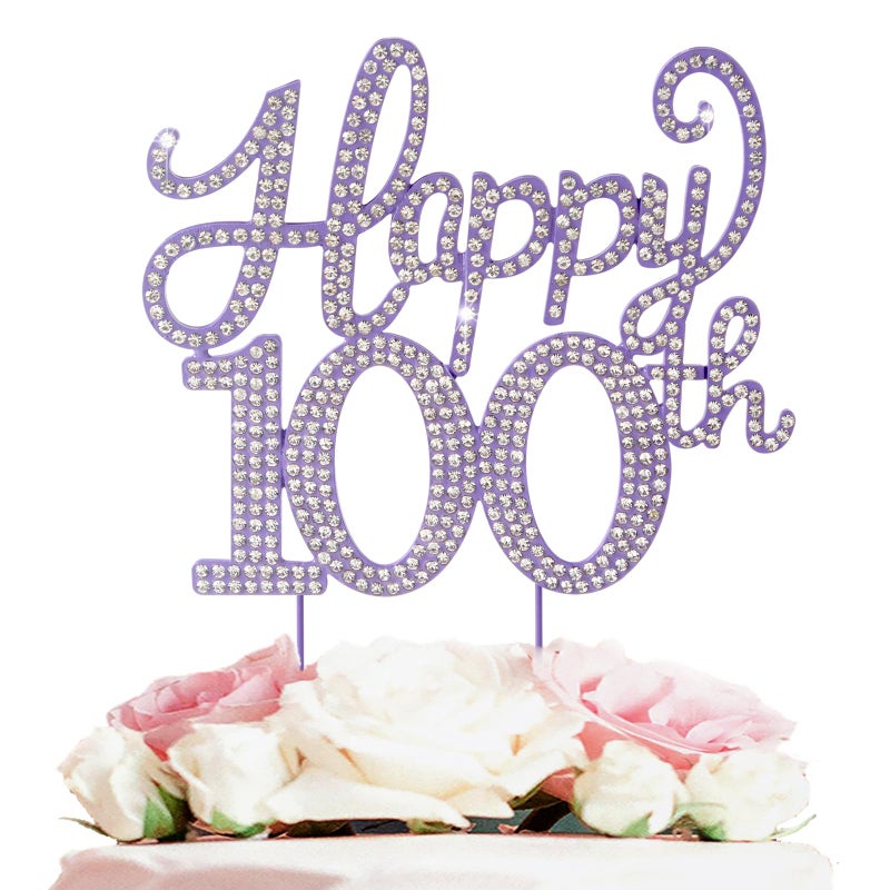 LASKYER Happy 100th Birthday Decorations 100th Birthday Purple Rhinestone Cake Topper - Cheers to 100 Years Old Bday Party Metal Sparkly Cake Centerpieces Sign. - Image 1
