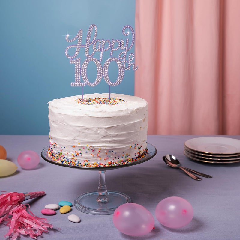 LASKYER Happy 100th Birthday Decorations 100th Birthday Purple Rhinestone Cake Topper - Cheers to 100 Years Old Bday Party Metal Sparkly Cake Centerpieces Sign. - Image 5