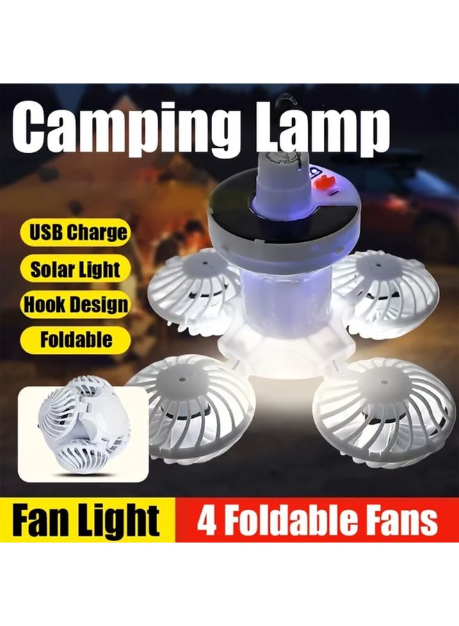 1PC Solar USB Camping Fan Light With Hook Dual Charging Foldable Outdoor Gear - Image 2