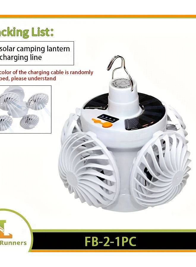 1PC Solar USB Camping Fan Light With Hook Dual Charging Foldable Outdoor Gear - Image 1