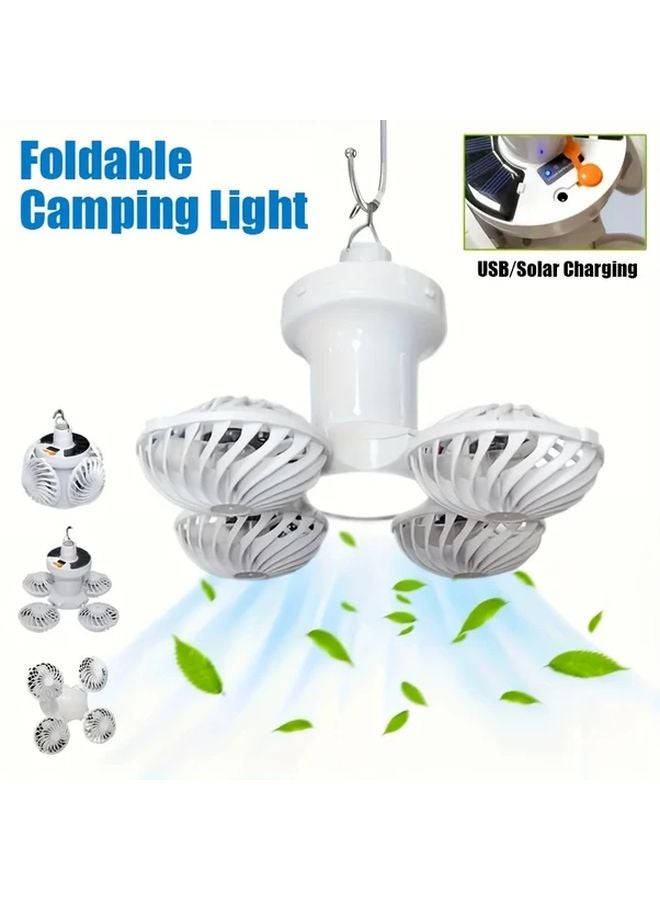 1PC Solar USB Camping Fan Light With Hook Dual Charging Foldable Outdoor Gear - Image 5