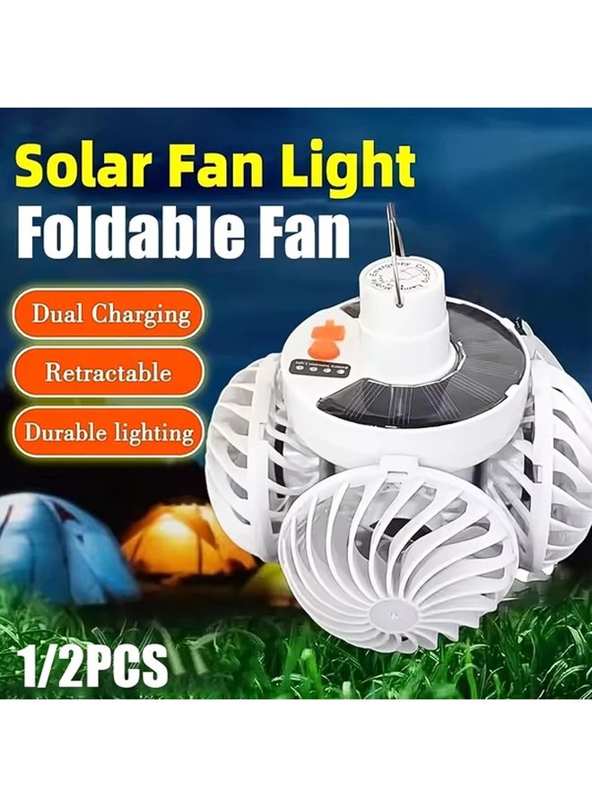 1PC Solar USB Camping Fan Light With Hook Dual Charging Foldable Outdoor Gear - Image 3