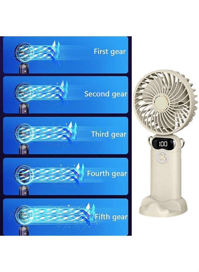 CATANES Hand Held Fan,Portable Handheld USB Rechargeable Table Fans with 5 Speeds,Battery Operated Mini Fan Foldable Fans with LED Display for Home Office Bedroom Outdoor Travel Beige - Image 4