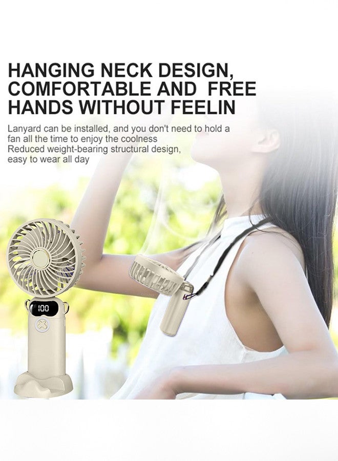 CATANES Hand Held Fan,Portable Handheld USB Rechargeable Table Fans with 5 Speeds,Battery Operated Mini Fan Foldable Fans with LED Display for Home Office Bedroom Outdoor Travel Beige - Image 3