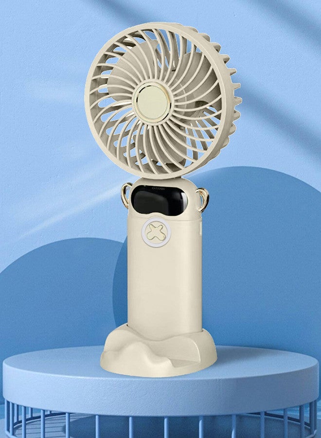 CATANES Hand Held Fan,Portable Handheld USB Rechargeable Table Fans with 5 Speeds,Battery Operated Mini Fan Foldable Fans with LED Display for Home Office Bedroom Outdoor Travel Beige - Image 2