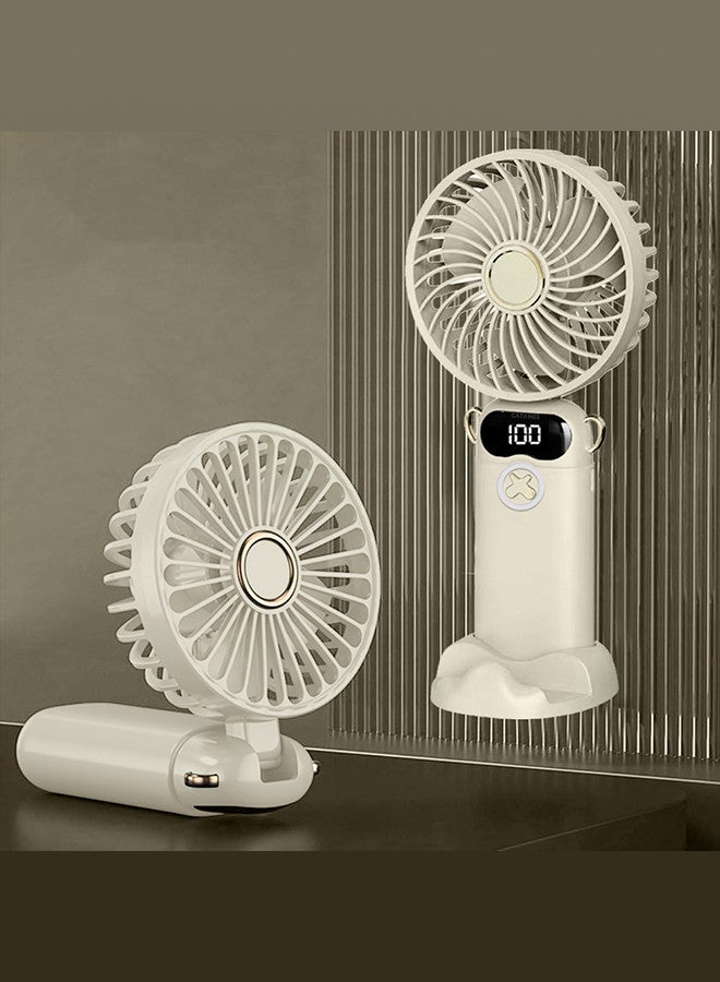 CATANES Hand Held Fan,Portable Handheld USB Rechargeable Table Fans with 5 Speeds,Battery Operated Mini Fan Foldable Fans with LED Display for Home Office Bedroom Outdoor Travel Beige - Image 1