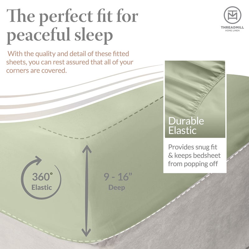 Threadmill - 5 Star Hotel Twin Sheet Set 100% Cotton Sheets  500 Thread Count  Deep Pocket  Snug Fit  Soft & Crisp Best Bedding Sheets Set 3 Piece Set (Twin  Sage Green) - Image 4