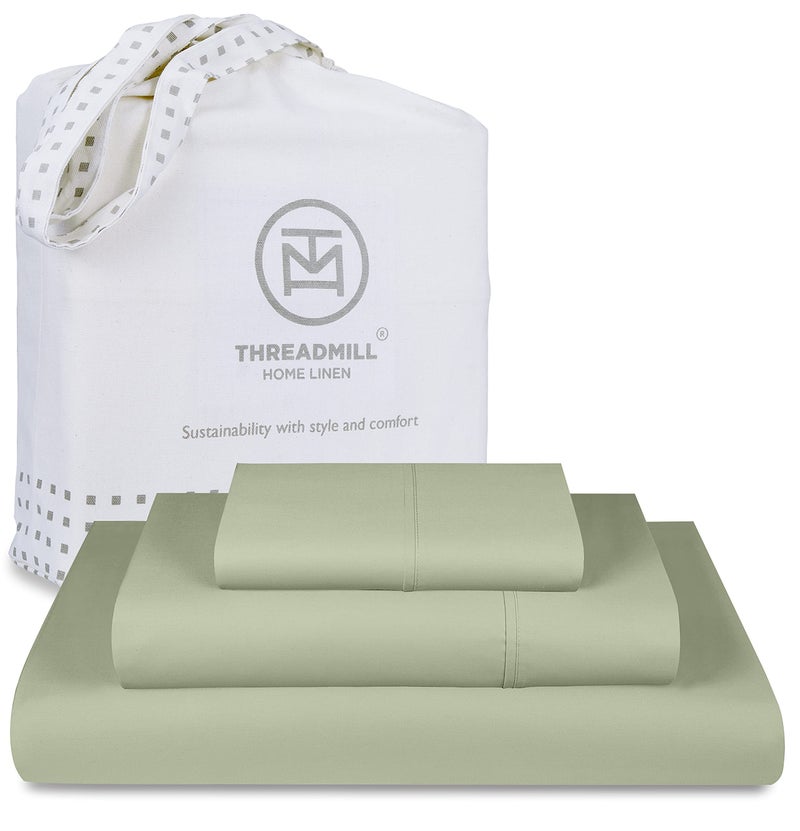 Threadmill - 5 Star Hotel Twin Sheet Set 100% Cotton Sheets  500 Thread Count  Deep Pocket  Snug Fit  Soft & Crisp Best Bedding Sheets Set 3 Piece Set (Twin  Sage Green) - Image 1